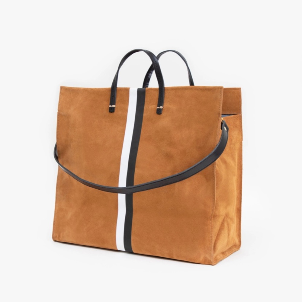 Clare V Simple Tote - camel suede with stripe